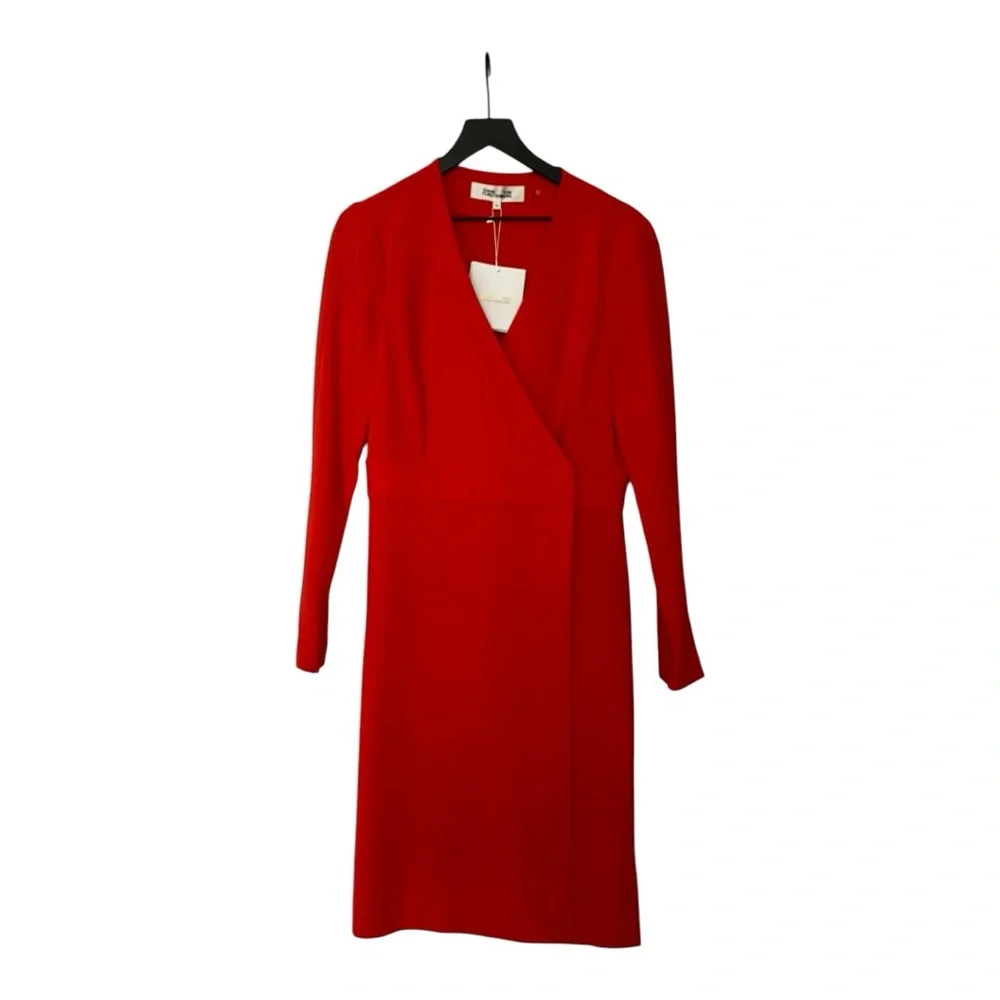NWT DVF L/S A-line dress. BRIRE wrap style bright red - Picture 1 of 16